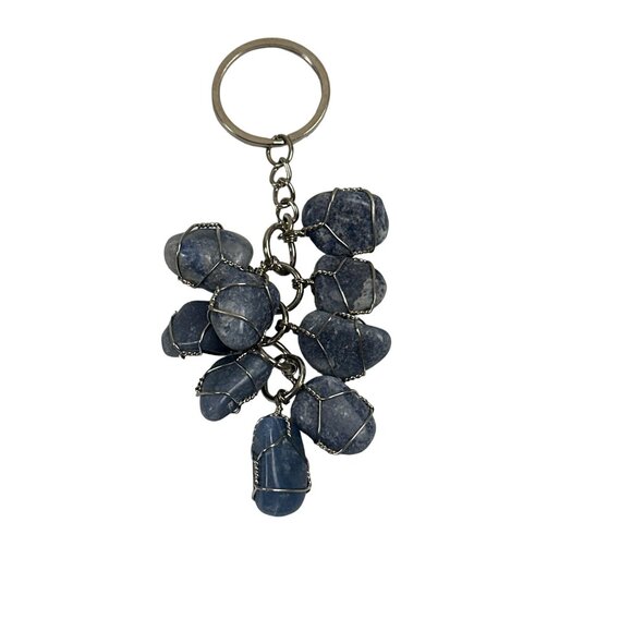 Blue Gemstone Blue Stone Crystal Wrapped Stone Natural Stone Blue Keychain - Picture 3 of 3